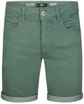 Groene slim fit stretch denim shorts met knoopsluiting, vijf zakken en opgerolde zomen.