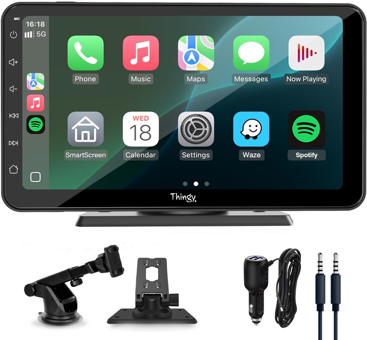 Bol.com Thingy® CarPlay Scherm - 7 inch - CarPlay en Android Auto (Draadloos) - Universeel - Touchscreen - Met Twee Bevestigings... aanbieding