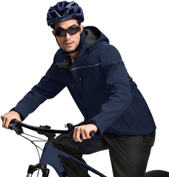 BUBW® Heren Outdoorjas - Softshell Jas 4 Seizoenen - Waterdicht - Windstopper Windjack - Waterafstotend - Fleece Gevoerd - Outdoor - Navy - Maat M