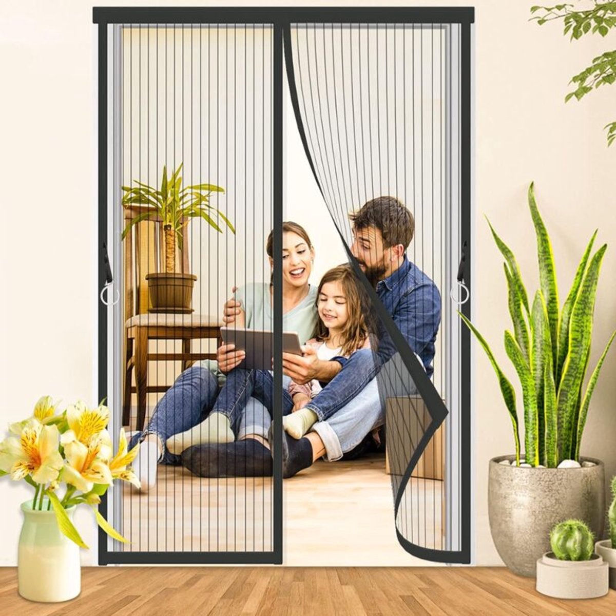 Magnetisch muggennet voor deuren en ramen 140x210cm zwart, anti-muggen magneet met duurzaa