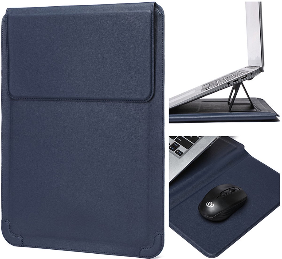Leren laptoptas, laptophoes, laptopkoelstandaard voor laptops van 12-13,3 inch, Blauw