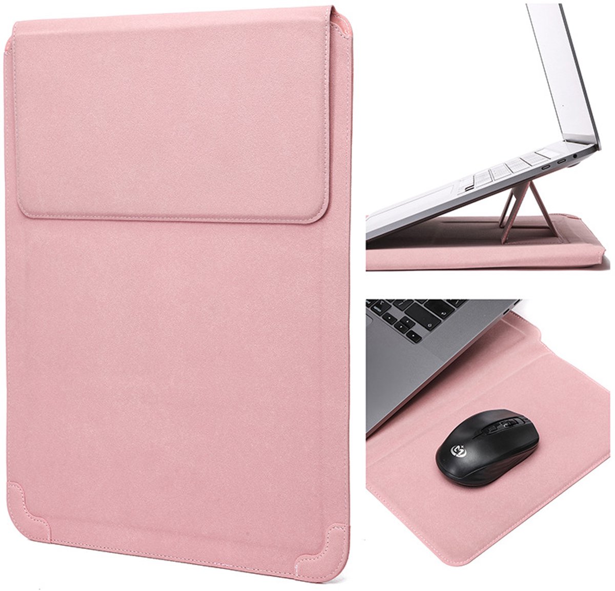 Leren laptoptas, laptophoes, laptopkoelstandaard voor laptops van 14 inch, Geel
