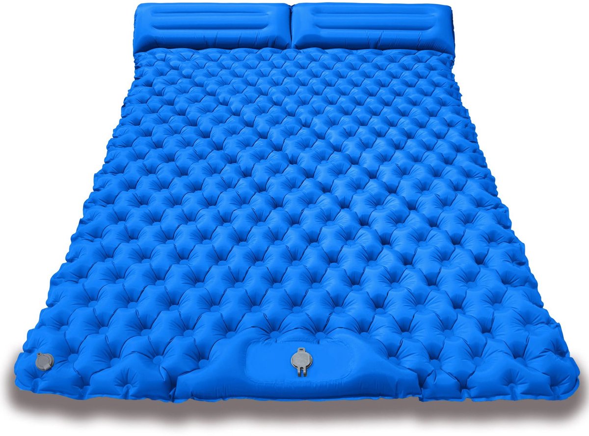 Opblaasbaar luchtbed 2 persoons 200x120x5 cm - Ingebouwde pomp - Kampeer slaapmatje-luchtbed-slaapzak-openlucht--Koningsblauw-Belle's product