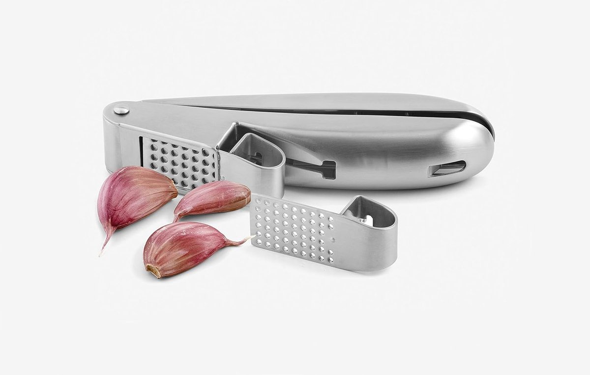 Knoflookpers - Keuken Gadget - Snel Kruiden - 2 Inzetstukken - 165 cm - Zilver
