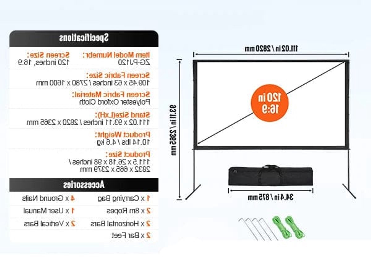 Projectiescherm - Beamer Scherm - Projector Scherm - Home Cinema - 4K/1080P HD Buitenbioscoop Scherm - voor Thuisbioscoop en Tuingebruik - met Statief 120 Inch - Beamer Mini - Draagbaar - Opvouwbaar