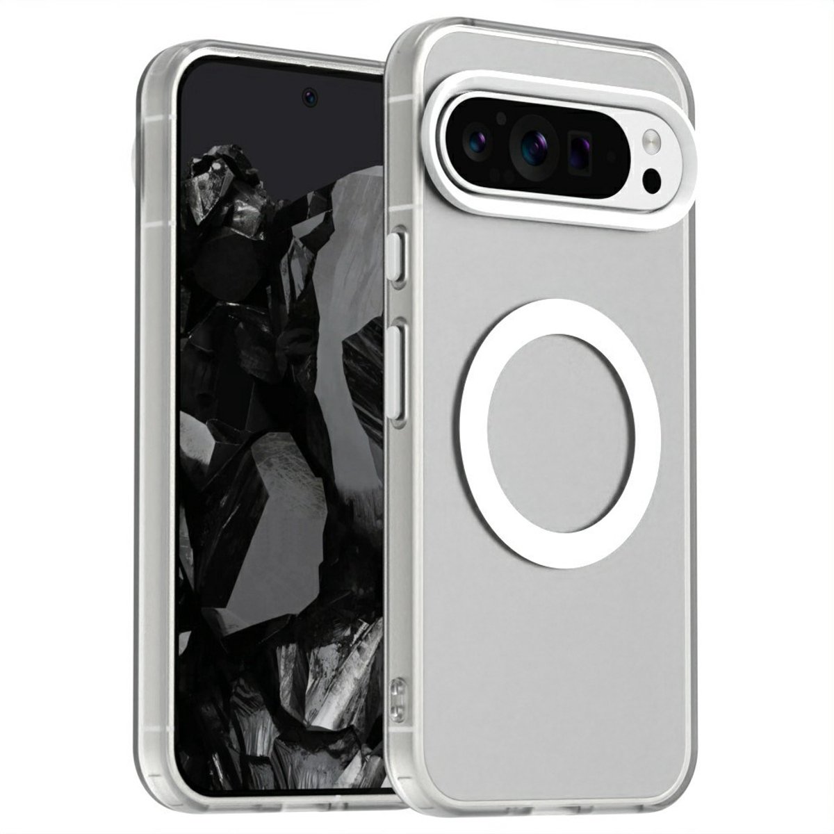 MagSafe Compatibel Backcover Hoesje Geschikt voor Google Pixel 9 / 9 Pro - Wit & Semi-Transparant Design - Stijlvol & Goede Bescherming