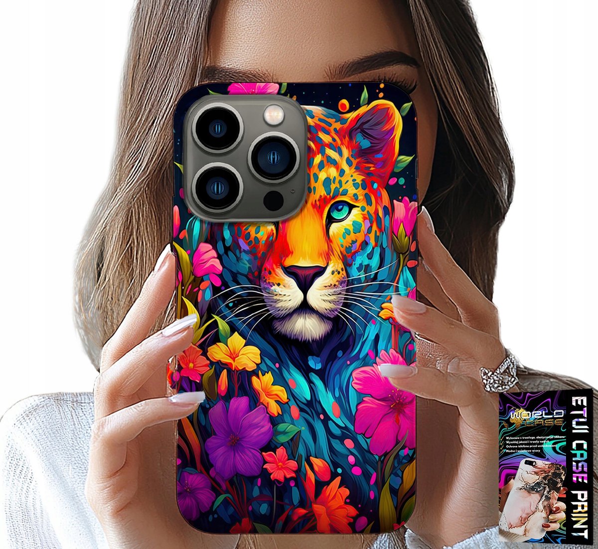 HOESJE VOOR IPHONE 15 PRO - BLOEMENPATROON TIJGER + FILM