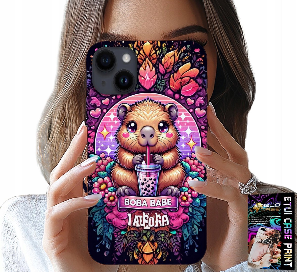 iPhone 15 Plus hoesje - Leuke capibara met sjeik, geweldige patronen