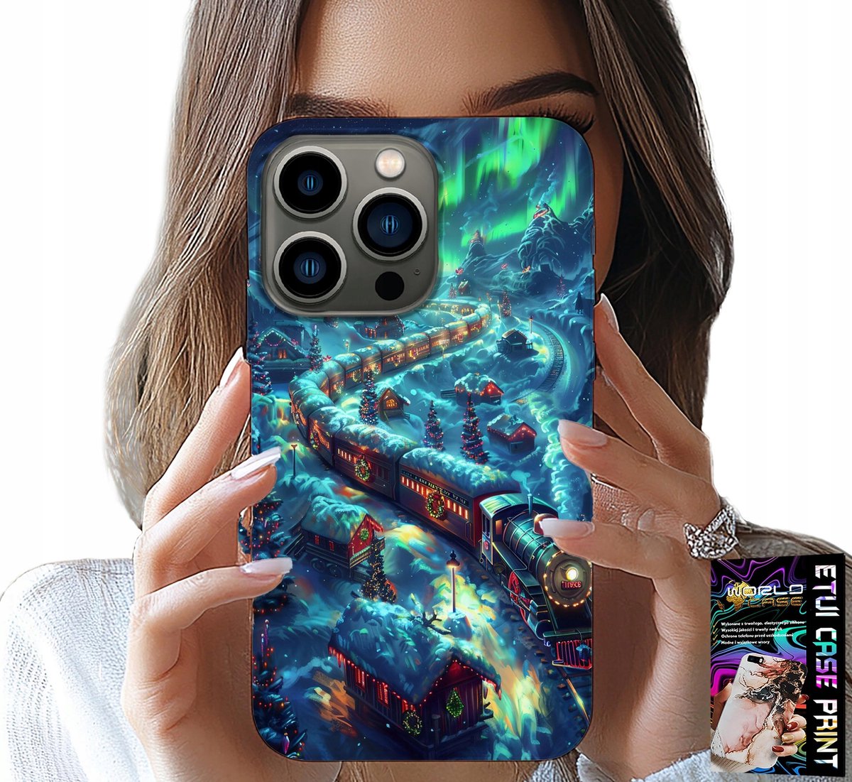 HOESJE VOOR IPHONE 15 PRO - TREIN, CHRISTMAS EXPRESS PATRONEN + GLAS