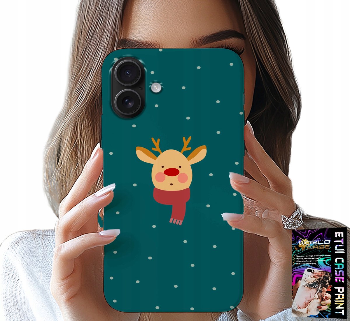 iPhone 16 hoesje - Rendier op een groene achtergrond, kerstpatroon