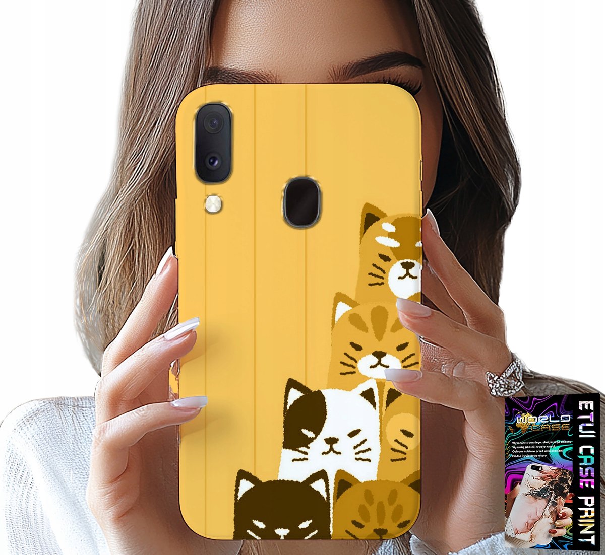 HOESJE VOOR SAMSUNG GALAXY A20E - LOVE CAT, PATRONEN MET KAT, HOESJE + GLAS
