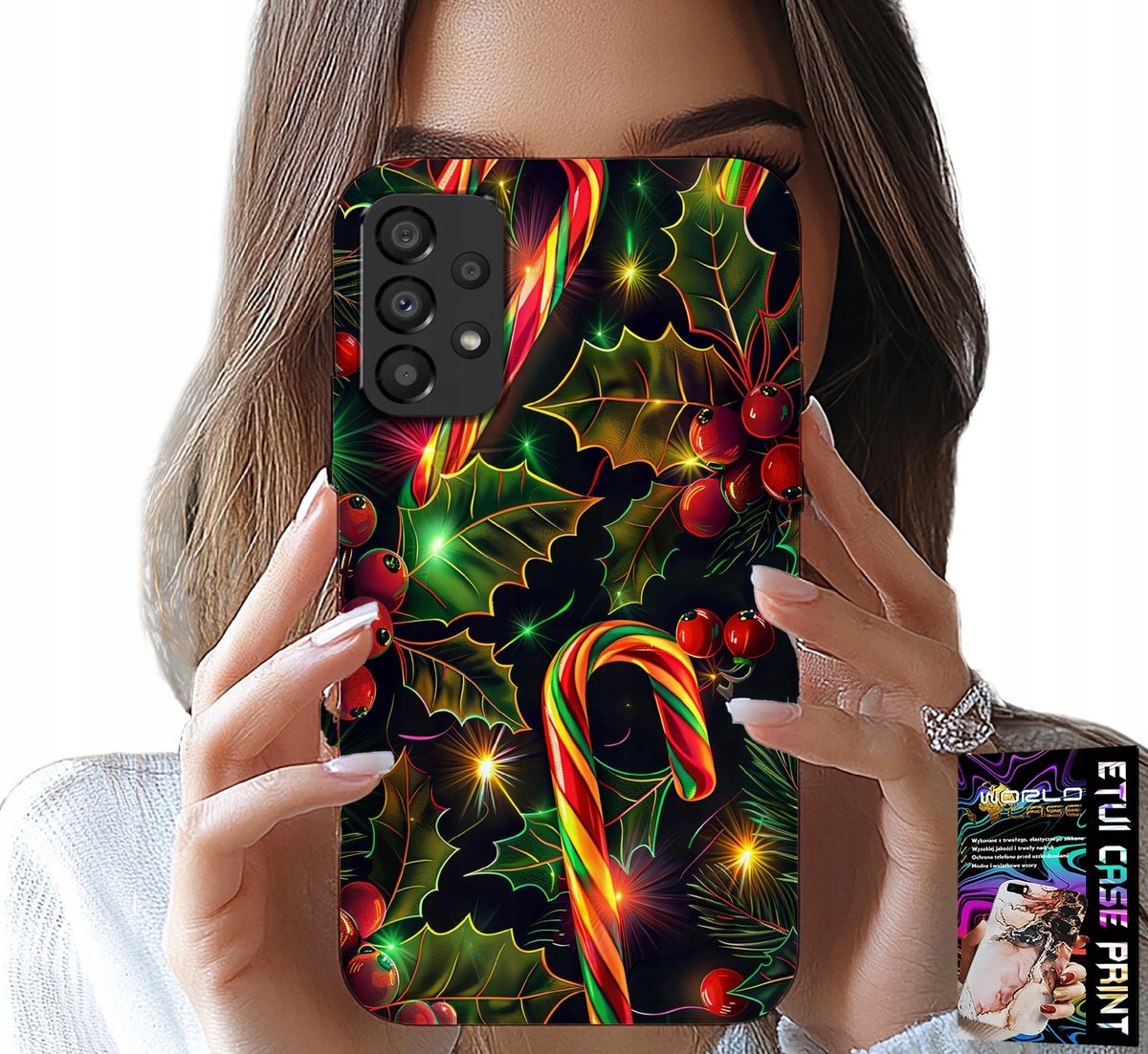 HOESJE VOOR SAMSUNG GALAXY A23 5G - SUIKERSTOKJE, MARETOE, KERSTBOOM + GLAS