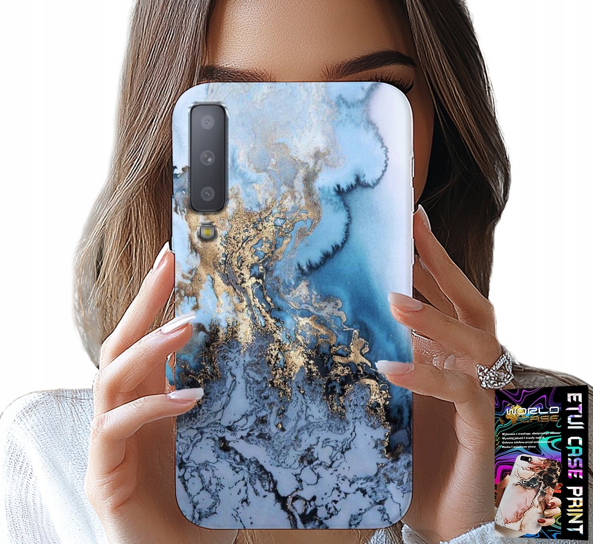 HOESJE VOOR SAMSUNG A7 2018 - MARMER, MARMERPATROON VOOR DAMES + GLAS