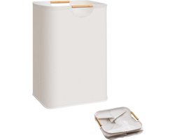 Grote wasmand - opvouwbare wasmand - met bamboe handgrepen - vrijstaande waterdichte wasmand - voor wasruimte, slaapkamer, studentenkamer - handdoeken, speelgoed - 80 liter (21,1 gallon) - beige