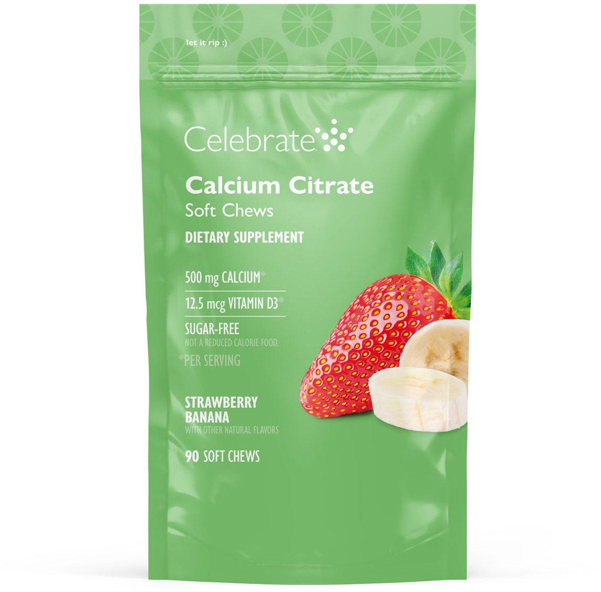 Celebrate Vitamins calcium citraat 500 mg – met vitamine D3 – 90 zachte kauwtabletten - Aardbei/Banaan