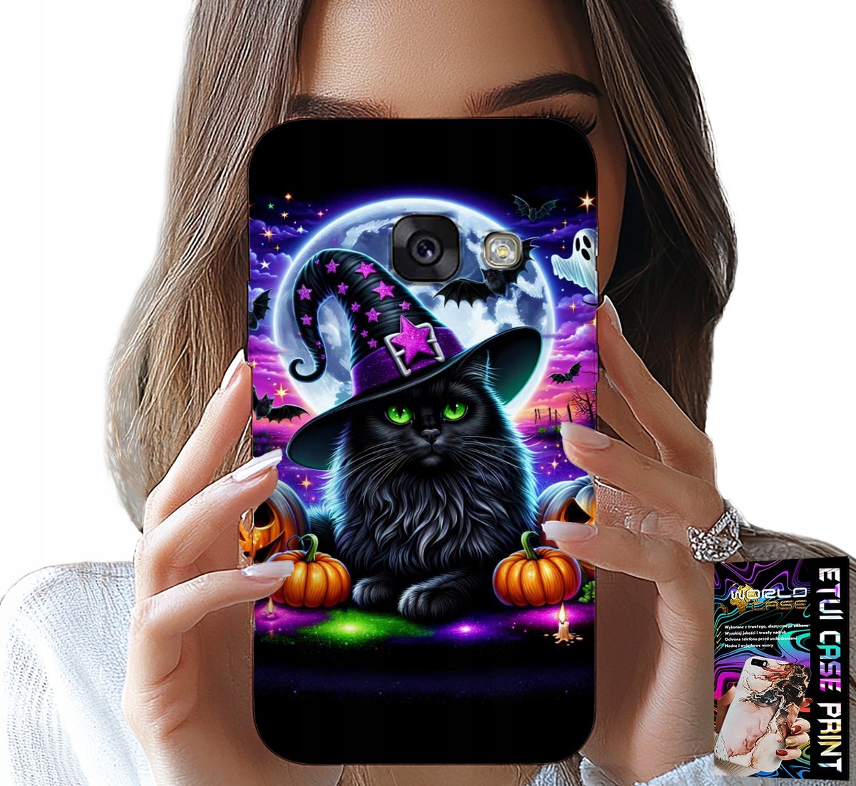 HOESJE VOOR SAMSUNG A5 2017 - ZWART KITTY HALLOWEEN SALEM POMPOENPATRON
