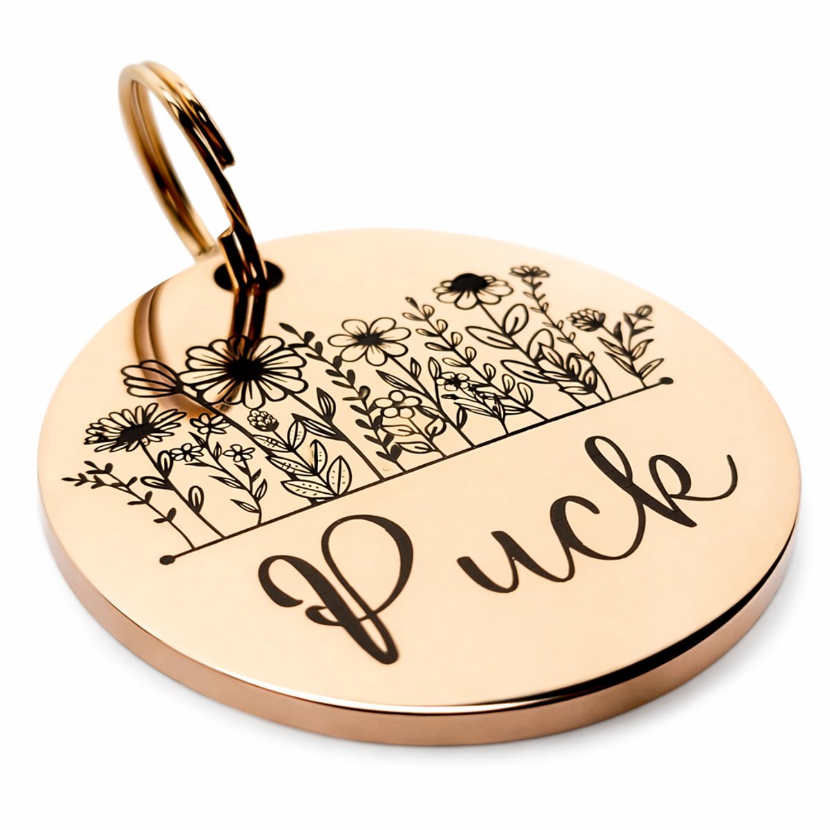 Dierenpenning rond | Roségoud | Roestvrij staal RVS | Diameter 3 cm | Inclusief naam en telefoonnummer graveren | Gegraveerde penning hond kat | Hondenpenning