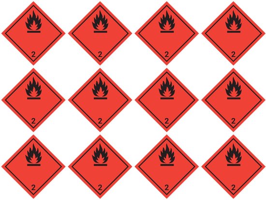 Gevaarsetiketten Stickers - Veiligheidspictogrammen Gassen - Gevaarlijke Stoffen Markeren - Klasse 2.1 Ontvlambaar - 50x50 mm 6 Stuks — afbeelding 2