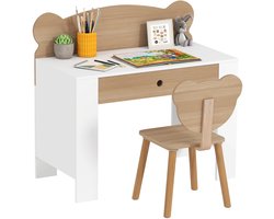 HHHK - Kinderbureau met Stoel - Wit - Kindertafel - Kinder Bureau - Kinderbureau Set - Knutseltafel - Tekentafel - 41x80x74,5cm