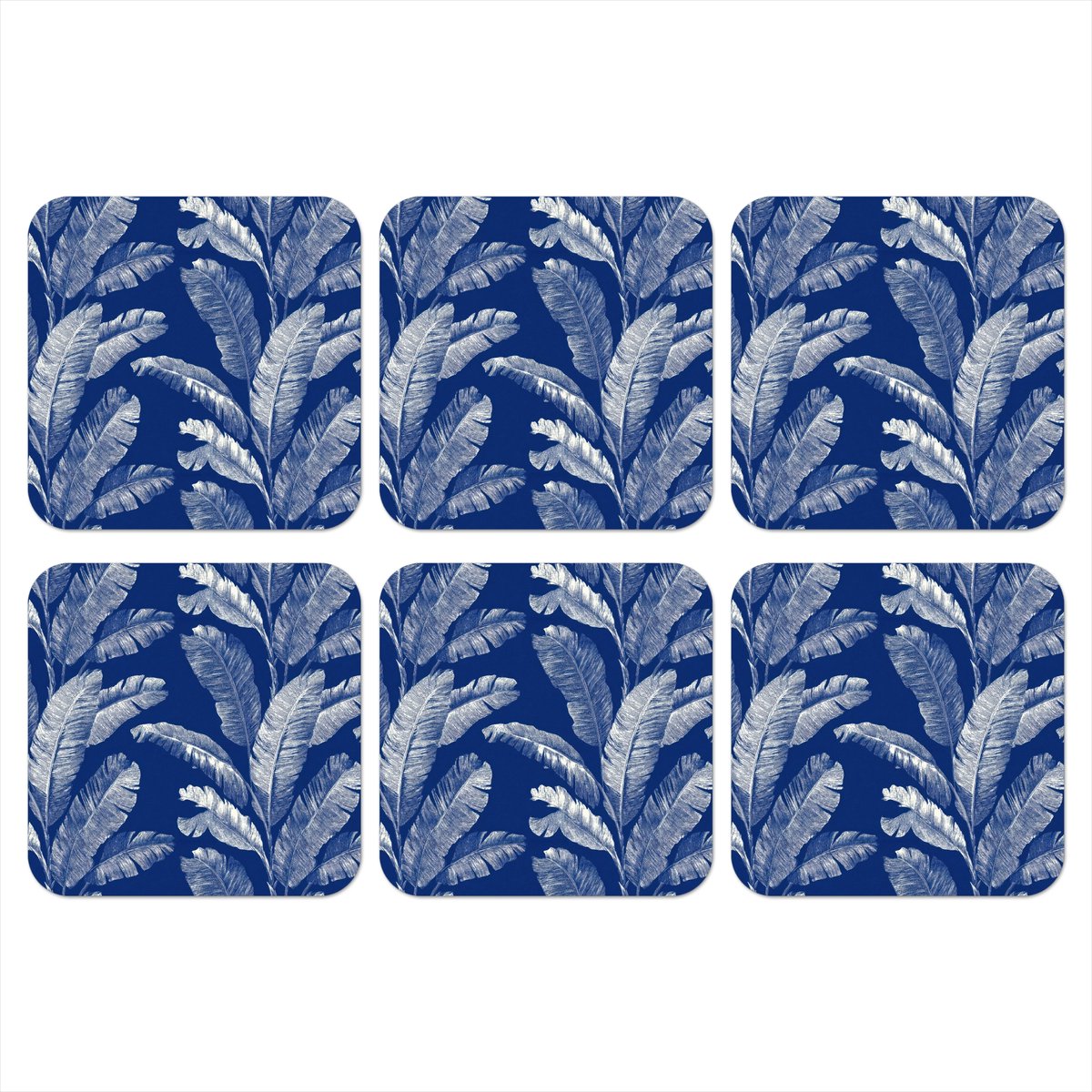 Onderzetters voor glazen - Blad - Palm - Blauw - 10x10 cm - Glasonderzetters - 6 stuks