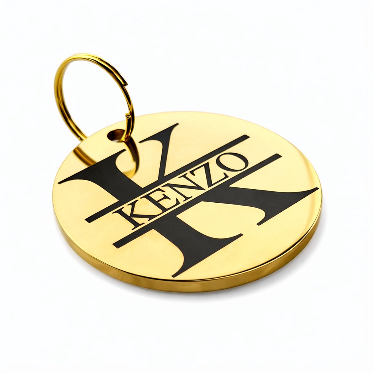 Dierenpenning rond initiaal | Goud | Roestvrij staal RVS | Diameter 3 cm | Inclusief naam en telefoonnummer graveren | Gegraveerde penning hond kat | Hondenpenning