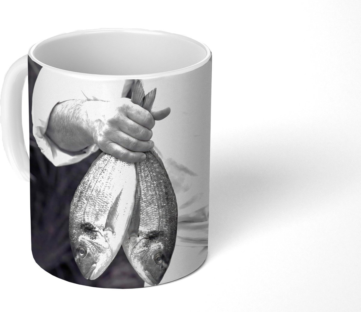 Mok - Koffiemok - Vissen - Chef - Zwart - Wit - Mokken - 350 ML - Beker - Koffiemokken - Theemok