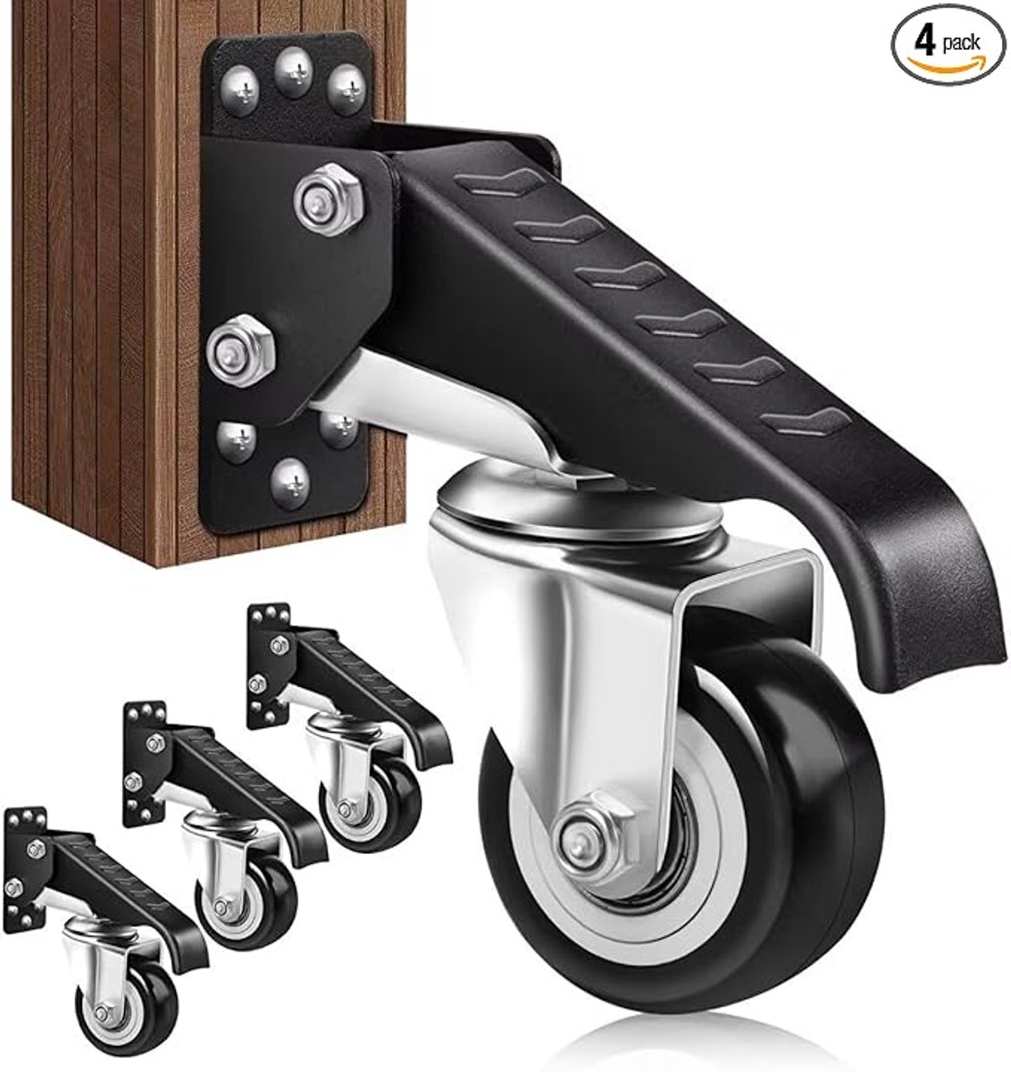 Set Van 4 Zwenkwielen - Werkbank Zwenkwielen - 600Kg Draagvermogen - Voor Werkbanken, Tafels en Apparatuur - Schroeven Inbegrepen - Zwart