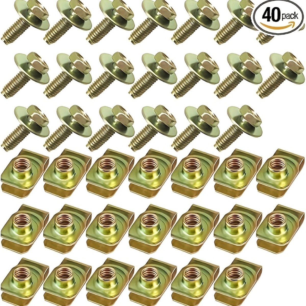 Set van 40 M6 - 1.0 carrosseriebouten en geëxtrudeerde U-moeren - montageset voor bumpers - spatborden en motorbodembescherming