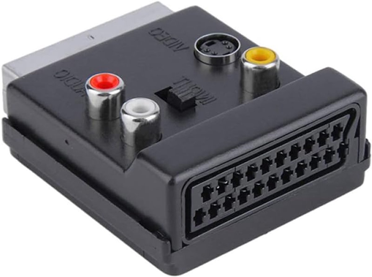Scart Adapter - RCA S-Video - Signaal Conversie - Schakelbaar In/Uit - 6.5 x 5.5 cm - Zwart