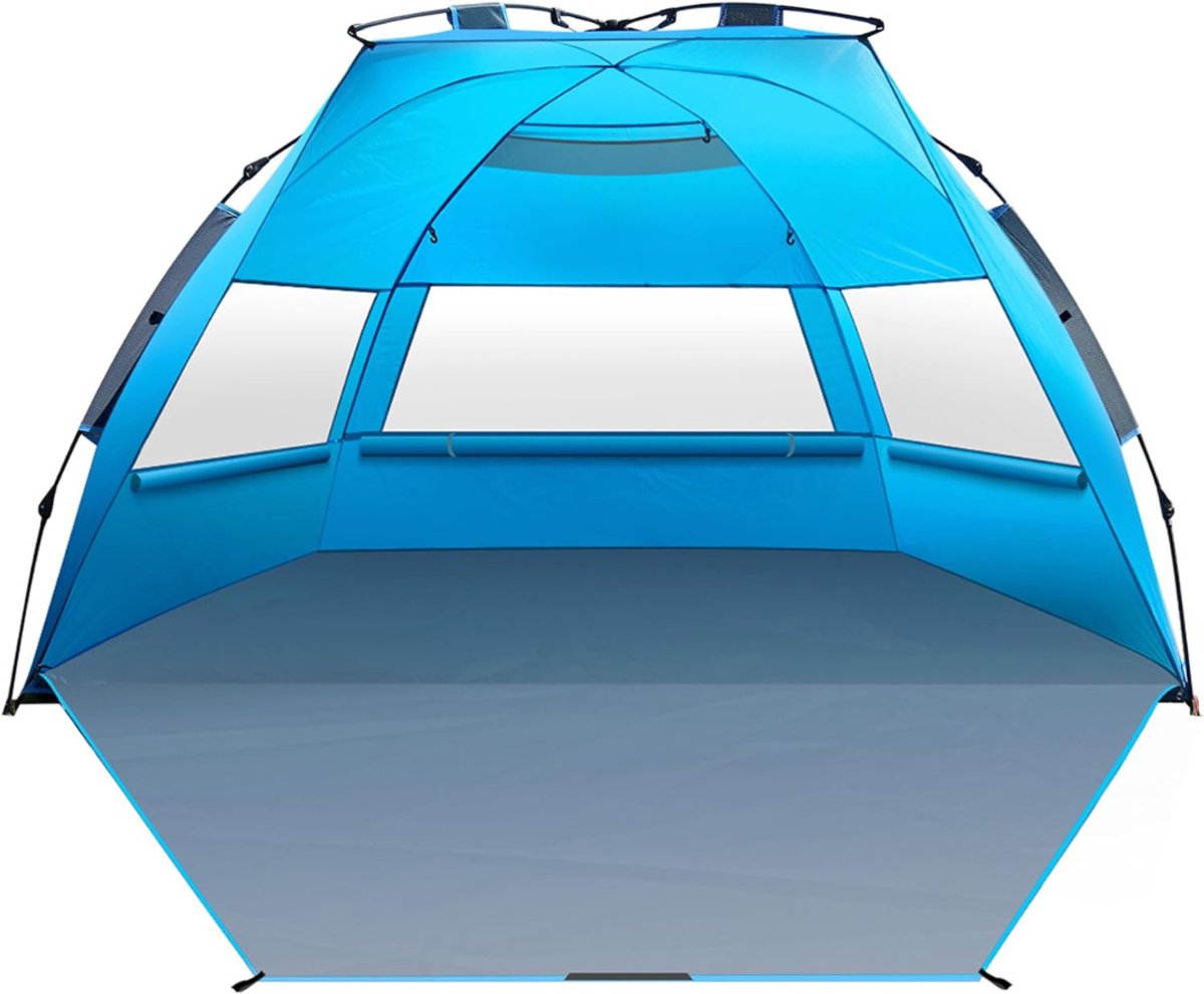 CLVP® Strandtent UV Bescherming - Strandtent Baby Pop Up – Strandtentje Extra Licht – Strandschelp – Strand Tent –Lichtblauw met grijs