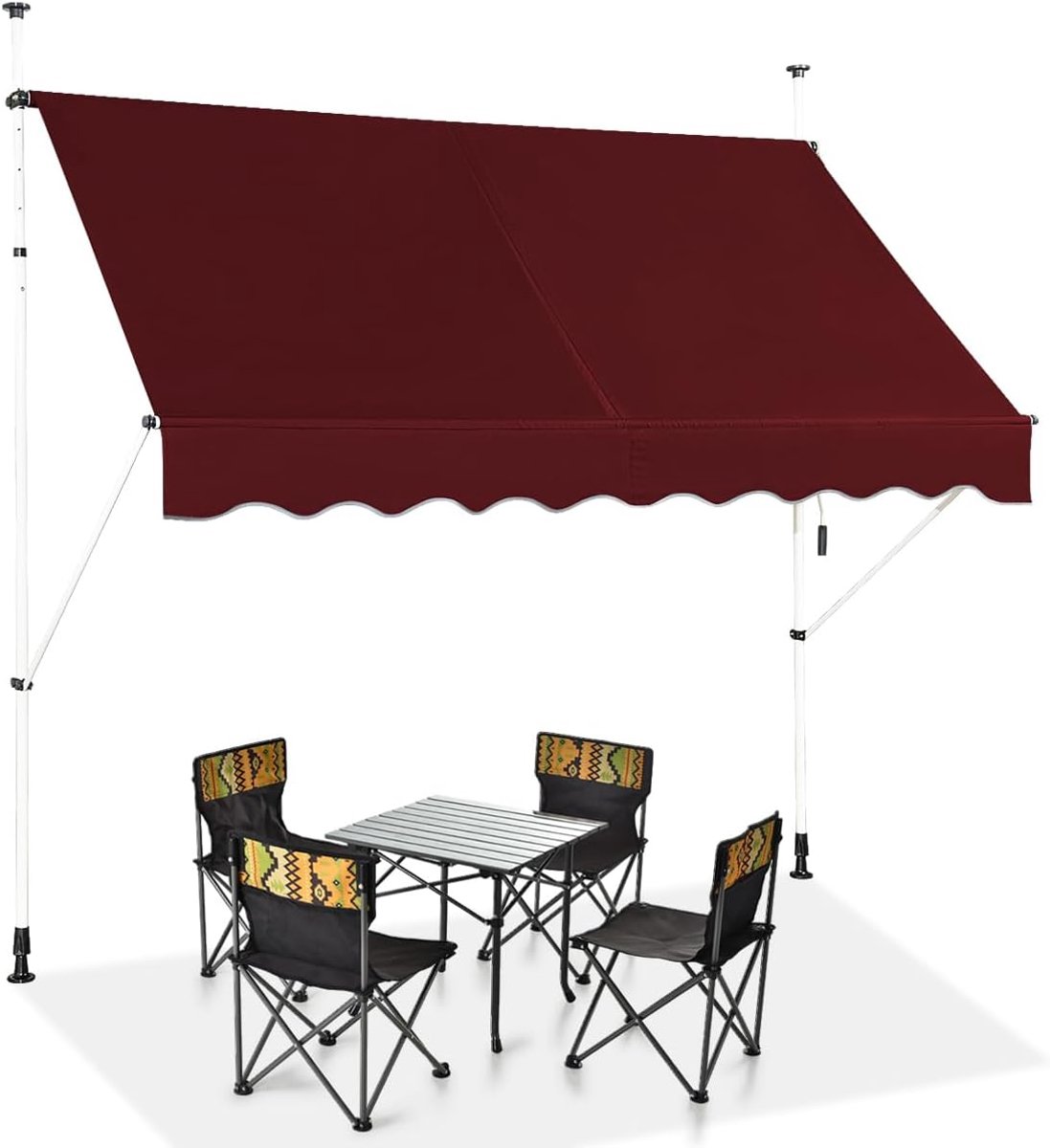 KOMFOTTEU Klemluifel, 200 cm breed, luifel voor balkon, zonder boren, luifel met handslinger, uv-bestendig, in hoogte verstelbaar, waterafstotend, zonwering voor balkon, terras en tuin