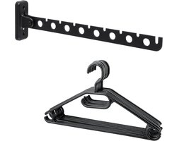 DnA® Wanddroogrek - Wanddroogrek Inklapbaar - Droogrek Muur - Wanddroogmolen - Zwart - 310cm x 33cm x 80cm