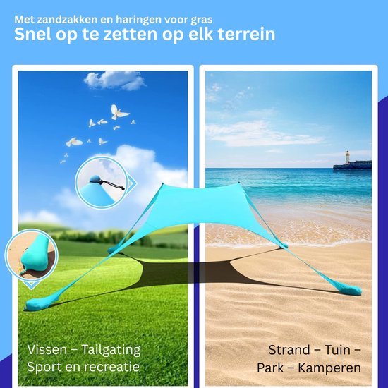 CLVP® Strandtent UV Bescherming - Strandtent Baby Pop Up - Strandtentje Extra Licht - Strandschelp - Strand Tent –Lichtblauw — afbeelding 2