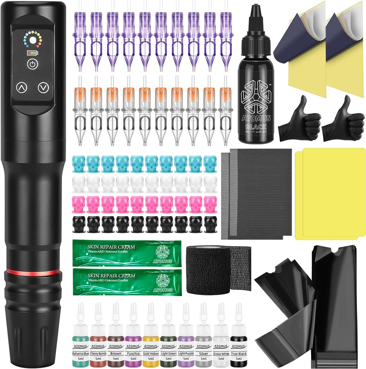 Draadloze Tattoo Pen Kit - Volledige Set met 20 Stuks Cartridge Naalden en Inkt