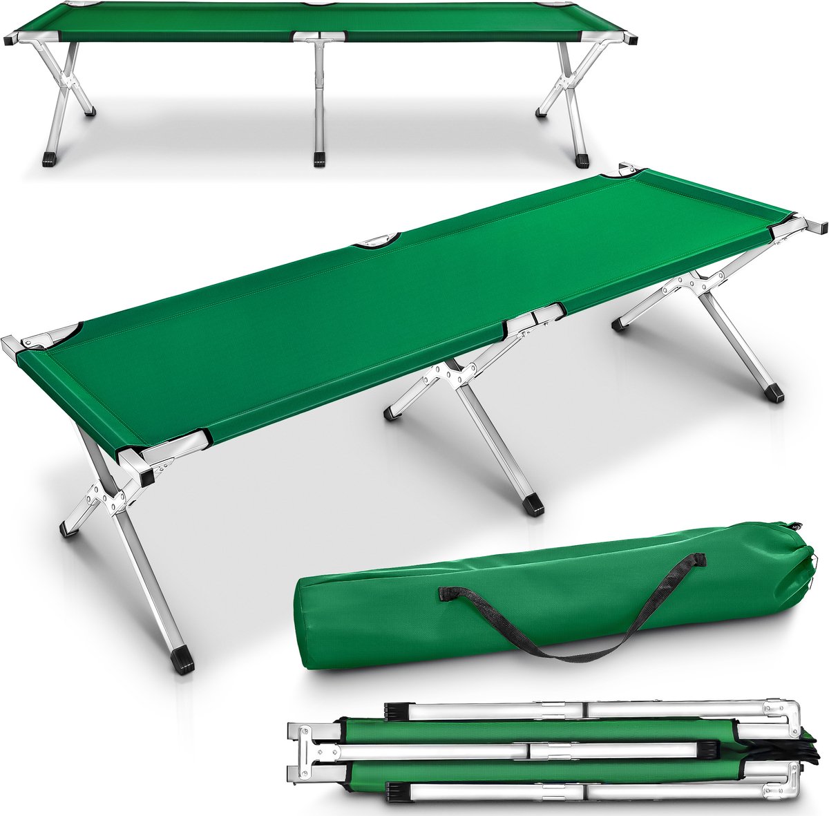 Bol.com TRESKO® XXL Campingbed Veldbed 210 x 72 x 45 cm Metalen Buis | Belastbaar tot 150 kg | Opklapbaar Logeerbed met Draagtas... aanbieding