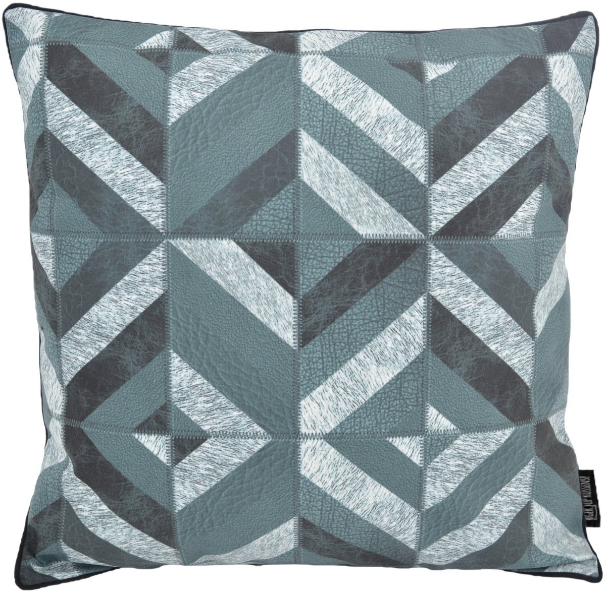 Gek op Kussens! Stripe Patchwork #4 Kussenhoes | 45x45 cm | PU Leder Petrol/Zwart