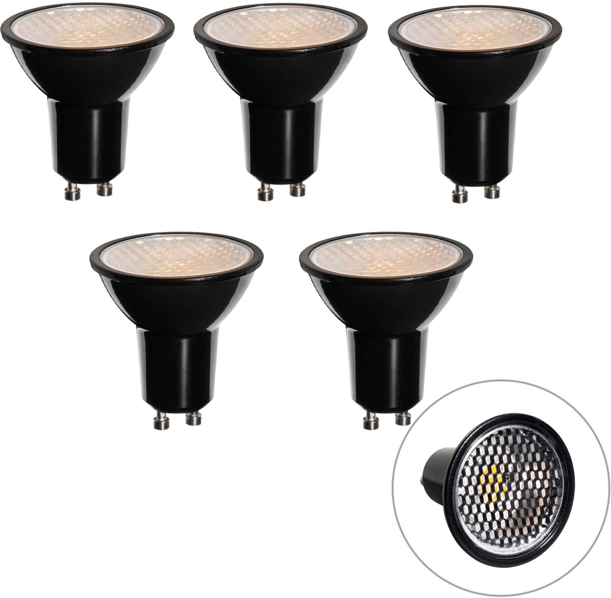 LUEDD Set van 5 GU10 3-staps dimbare LED lampen 50mm honingraat 6W 400 lm 3000K