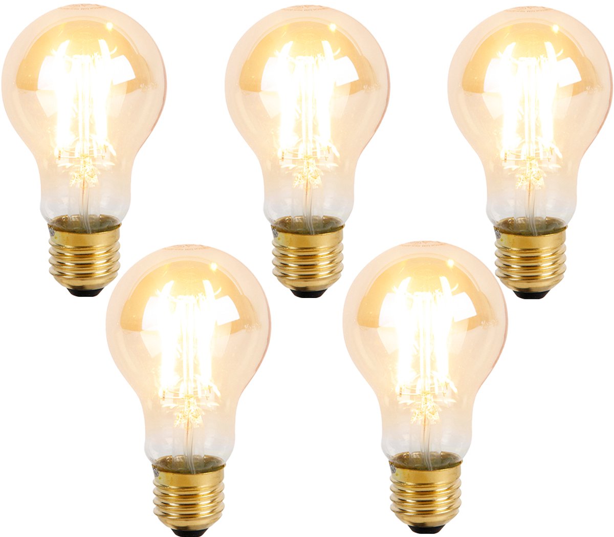 LUEDD Set van 5 E27 3-staps dimbare LED lamp A60 goldline 5W 530 lm 2200K