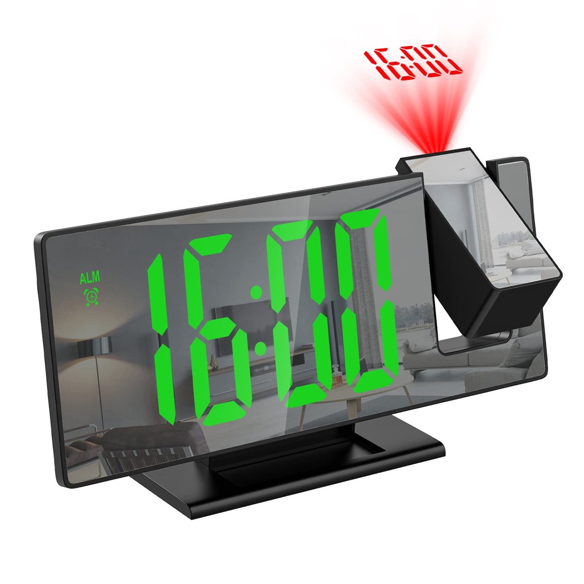 QTTVBTNA -LED Projectie Klok - Slaapkamerprojectiewekker, digitale slimme klok met 180° draaibare projector, 3-standen helderheidsdimmer, helder LED-groente, digitale slaapkamerwekker