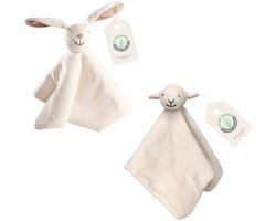 Cute since 1999 - Biologisch Knuffeldoekje - Konijn & Lammetje - Doudou - 2 stuks - 35 x 35 cm