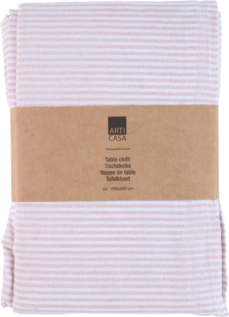 Arti Casa Tafelkleed 150x240 cm - Tafelkleed Roze Gestreept - Tafelkleed Materiaal Mix Polyester Katoen Lurex - Tafelkleed voor Eettafel - Wit Roze