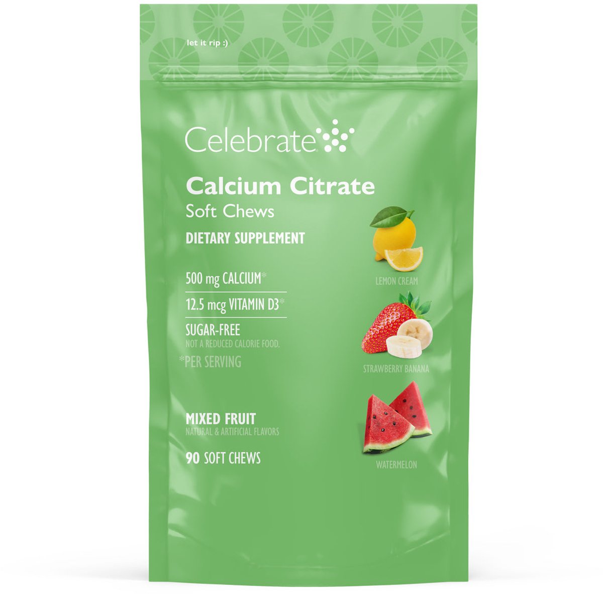 Celebrate Vitamins calcium citraat 500 mg – met vitamine D3 – 90 zachte kauwtabletten - Mixed fruit