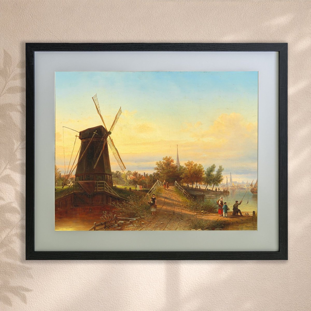 Watermolen Amsterdam (Meindert Hobbema) - Ingelijste Muurkunst - 63x53cm zwart frame - Glasplaat en Passe-partout - Museum kwaliteit print
