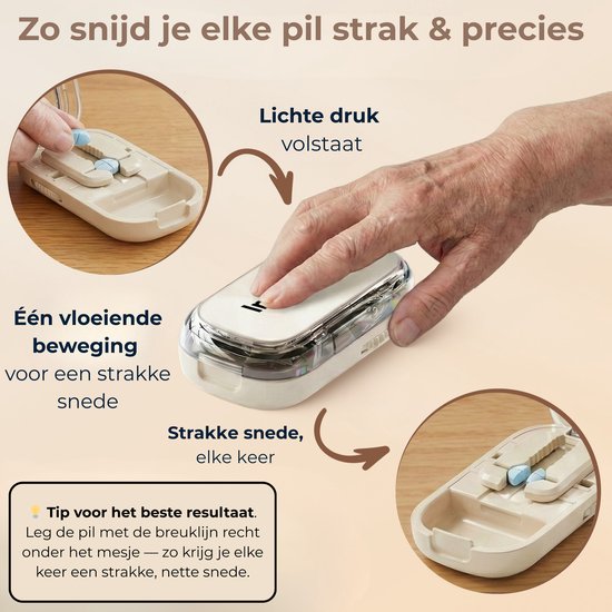 Pillensnijder met Pillendoos 2-in-1 – Kleine & Grote Pillen – Snijdt in ½ & ¼ – Compact & Gebruiksvriendelijk – BPA-vrij – Wit