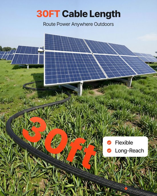 VEVOR Solar Verlengkabel 9,14 M, 10 Awg, Zonne-Energie Verlengkabel met Vlamvertragende Beschermmantel, Vrouwelijke En Mannelijke Connectoren, IP67, Pv-Kabel, voor Auto, Camper, Zwart En Rood van Vevor — afbeelding 4