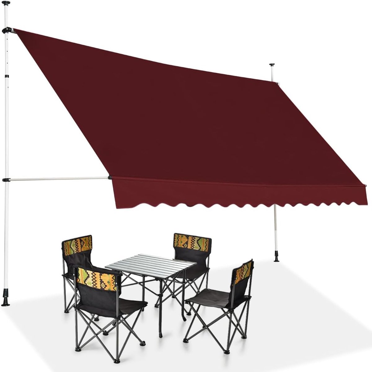 KOMFOTTEU Klemluifel, 350 cm breed, luifel voor balkon, zonder boren, luifel met handslinger, uv-bestendig, in hoogte verstelbaar, waterafstotend, zonwering voor balkon, terras en tuin
