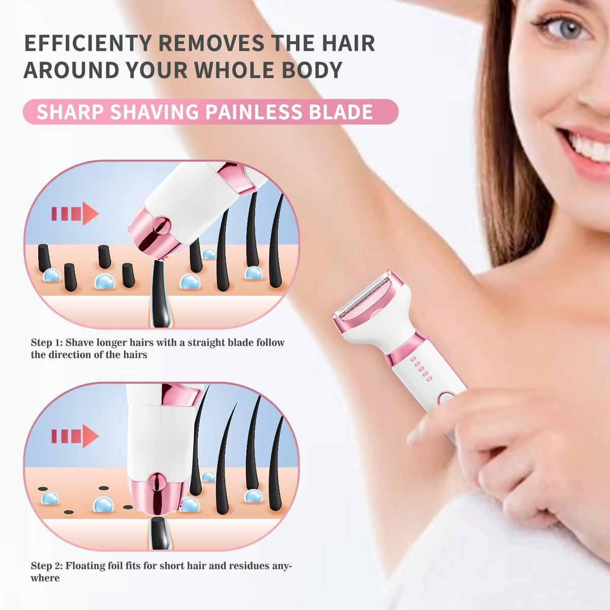 5-in-1 Elektrisch Epilator voor Vrouwen - Oplaadbare Bikinischaaf met Digitale Batterij-indicator - Verwisselbare Opzetstukken voor Gezicht, Lichaam en Intieme Zones - USB-C - Wit thumbnail 5