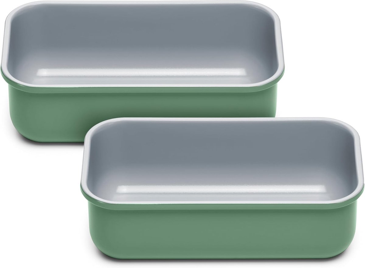 Keramische Bakpan Duo - Broodvormen - Lekker Bakken - Antiaanbaklaag - 2x 1 Pound - Salie