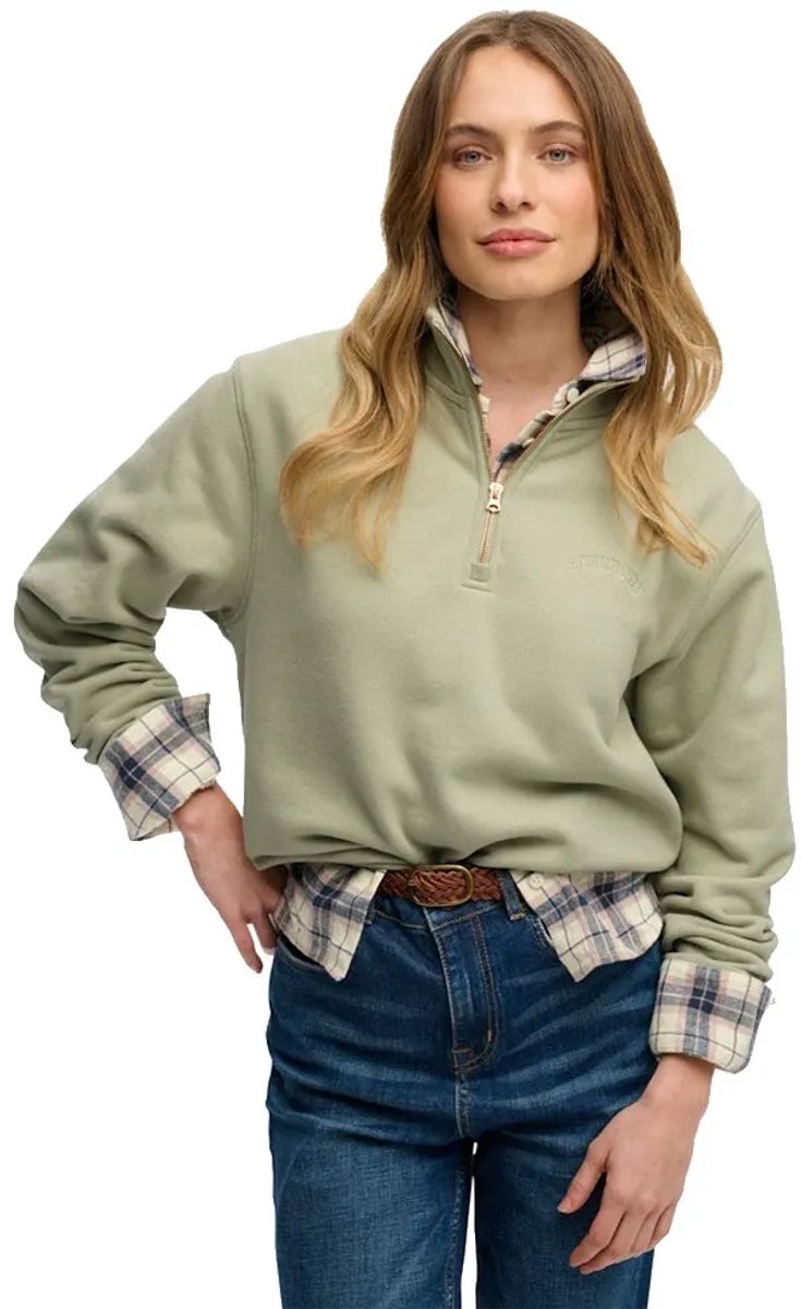 Superdry Essential Logo Embroidered Sweatshirt Met Halve Rits XL Vrouw Dusty Sage