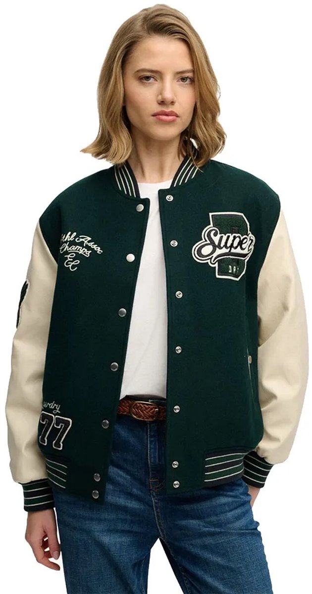 Superdry Patched Varsity Bomberjack 2XS Vrouw Groen